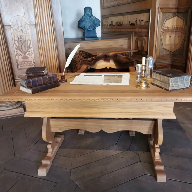 A carved table in a state room at Kalmar Castle